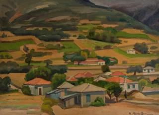 Kefalonia, Landscape with Forms — Oil painting, Canvas, 54.00×73.00cm — Theodoros Markellos